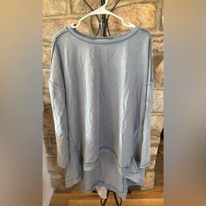 Oli & Hali Oversized Tunic Top Large Blue Washed Raw Edge Boho Shirt
